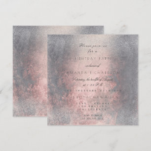 Invitation Grungy Grey Rose Rose Gold BrushVip Anniversaire