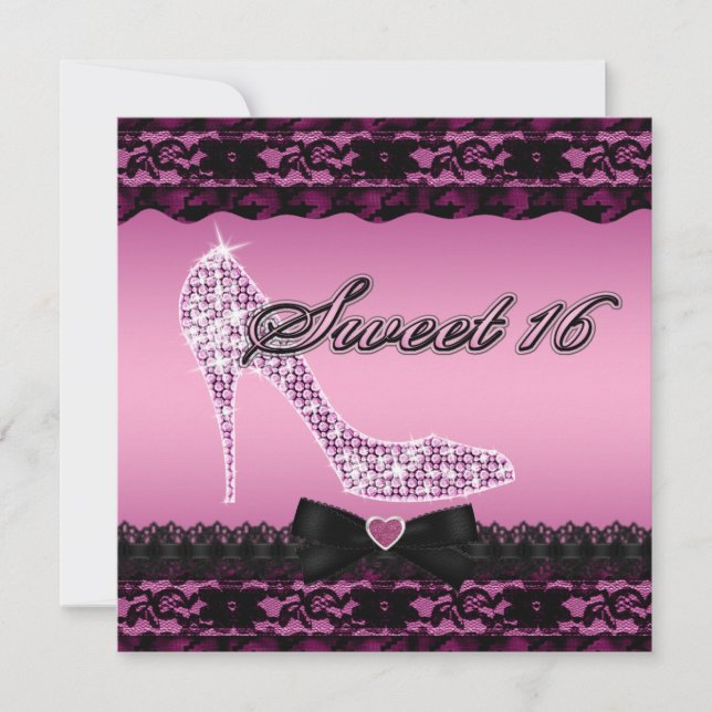 Invitation Guêles étincelantes et sucré rose de dentelle noir (Devant)