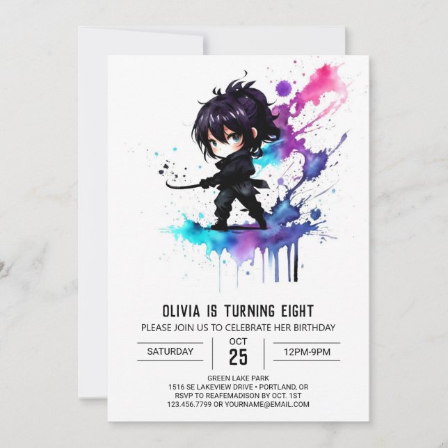 Invitation Guerrier coloré Ninja Digital Girl Anniversaire (Devant)