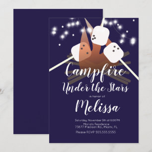 Invitation Guimauves de feu de camp étoiles camping fête en p