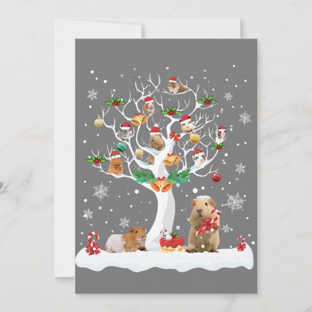 Invitation Guinea Pig Christmas On Winter Tree Goat Lover Paj (Devant)