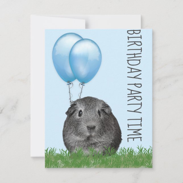 Invitation Guinée Cochon Girly Blue Balloon personnalisé Anni (Devant)