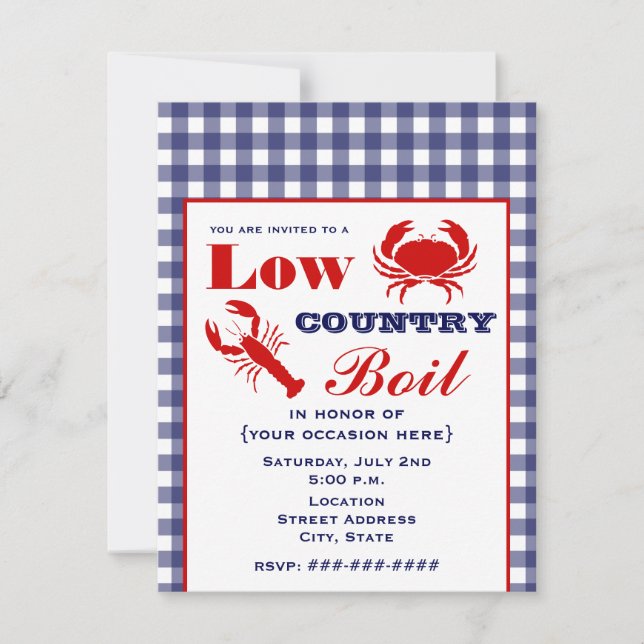 Invitation Guingan de bleu de crabe et de homard d'ébullition (Devant)
