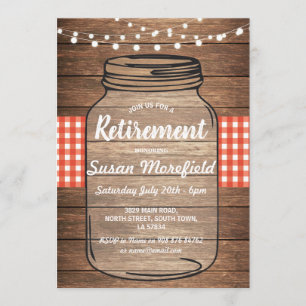Invitation Guingan rouge en bois de pot rustique de partie de
