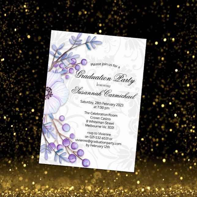 Invitation Guirlande de Berry pourpre et Élégant Damas Gradua (Créateur téléchargé)