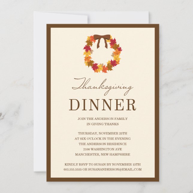 INVITATION GUIRLANDE DE CHUTE DANS L'INVITATION DE DÎNER DE (Devant)