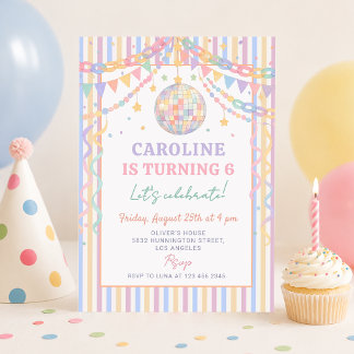 Invitation Guirlande de disco rétro pastel pour anniversaire