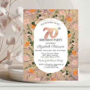 Invitation Guirlande de fleurs sauvages orange 70e anniversai