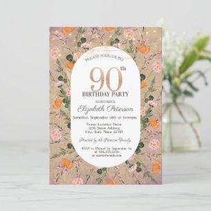 Invitation Guirlande de fleurs sauvages orange pour 90e anniv