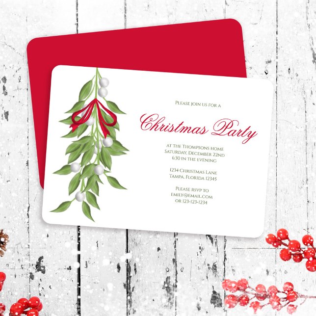 Invitation Guirlande de gui Fête de Noël personnalisée  (Christmas party mistletoe invitation. Classic festive party style.)