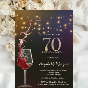 Invitation Guirlande de lumières au vin rouge Fête des 70 ans