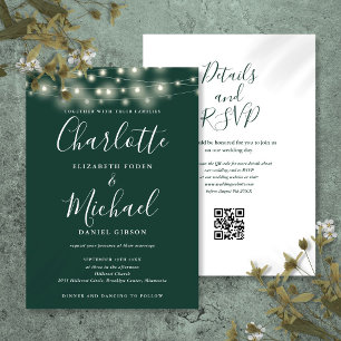 Invitation Guirlande de lumières de mariage Code QR Vert Emer