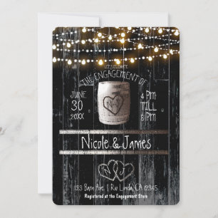 Invitation Guirlande de lumières en bois noir baril rustique 