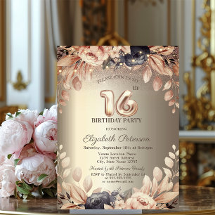 Invitation Guirlande de lumières florales élégantes 16e anniv