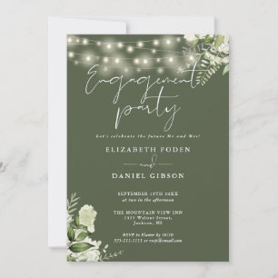 Invitation Guirlande de lumières florales vert olive pour la