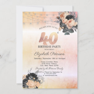 Invitation Guirlande de roses orange chic pour 40e anniversai
