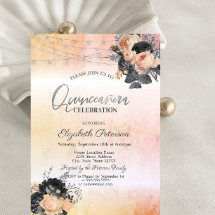 Invitation Guirlande de roses orange chic pour Quinceanera