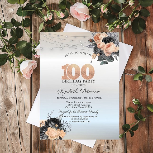 Invitation Guirlande de roses oranges lumières argent 100e an (Créateur téléchargé)