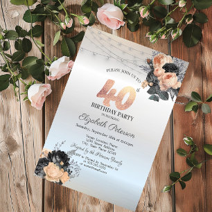 Invitation Guirlande de roses oranges lumières argentées 40e
