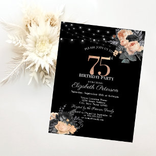 Invitation Guirlande de roses oranges sur fil Noir 75e Annive