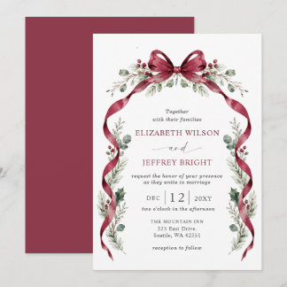 Invitation Guirlande de ruban bordeaux Noël mariage d'hiver