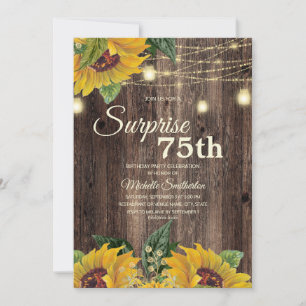 Invitation Guirlande de tournesols rustique Surprise 75 ans