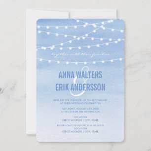 Invitation Guirlande Lumineuse Aquarelle Bleu-gris