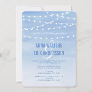 Invitation Guirlande Lumineuse Aquarelle Bleu-gris