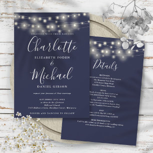 Invitation Guirlande Lumineuse Bleu Marine Mariage Simple Tou