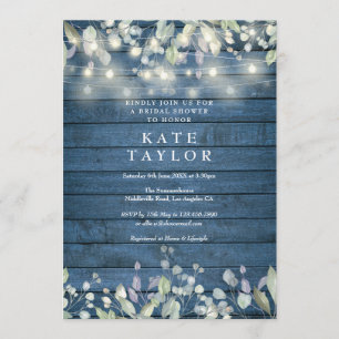 Invitation Guirlande lumineuse bleue en bois floral pour la f