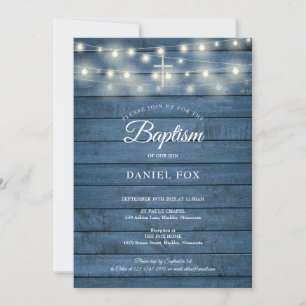 Invitation Guirlande lumineuse Bois bleu Baptême