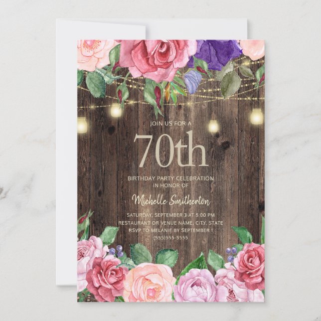 Invitation Guirlande Lumineuse de Fleurs Rustiques Rose Viole (Devant)