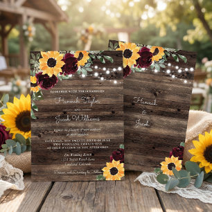 Invitation Guirlande Lumineuse en Bois avec Tournesols et Ros