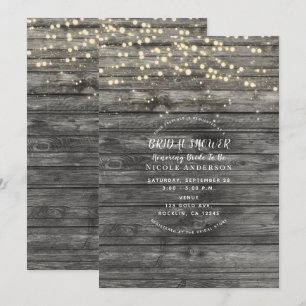 Invitation Guirlande lumineuse en bois gris rustique pour Bab