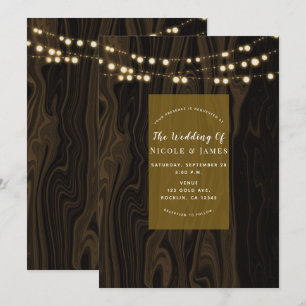 Invitation Guirlande lumineuse en bois marron rustique pour m