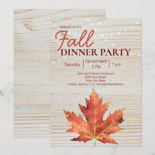 Invitation Guirlande lumineuse en bois pour dîner rustique d'