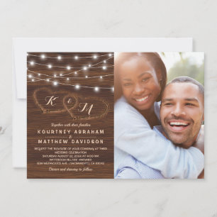 Invitation Guirlande lumineuse en bois rustique pour mariage 