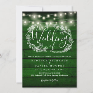 Invitation Guirlande lumineuse en bois rustique vert tout-en-