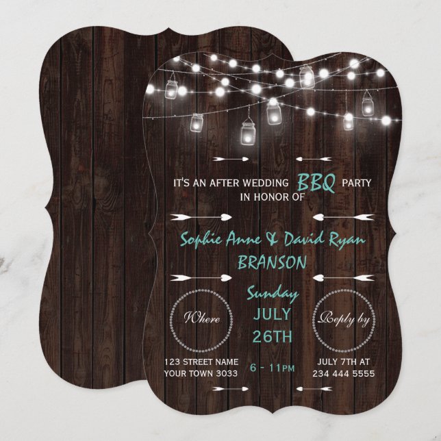 Invitation Guirlande Lumineuse en Bois Vieux Rustique Après B (Devant / Derrière)