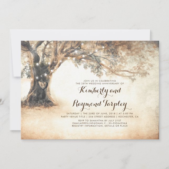 Invitation Guirlande lumineuse en chêne rustique pour anniver (Devant)