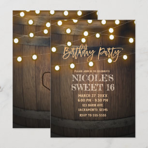 Invitation Guirlande lumineuse en tonneau en bois rustique po