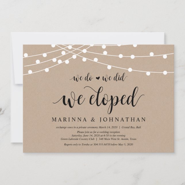 Invitation Guirlande lumineuse Kraft, police noire, Mariage e (Devant)