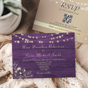 Invitation Guirlande Lumineuse Rustique Mariage Violet Tout e