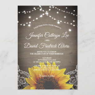 Invitation Guirlande lumineuse tournesol rustique mariage gra