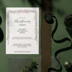 Invitation Guirlande rose verte pour fête de Noël