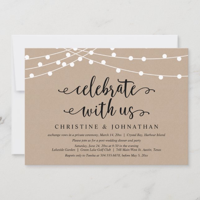Invitation Guirlandes de lumières rustiques, Célébrez avec no (Devant)