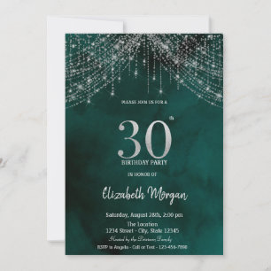 Invitation Guirlandes élégantes sur fond vert pour 30e annive
