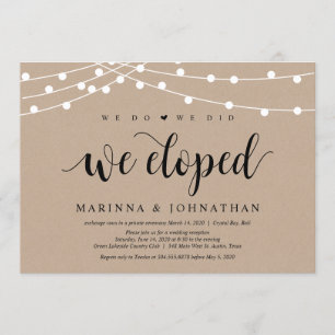Invitation Guirlandes Kraft, Police noire, Mariage Fuite