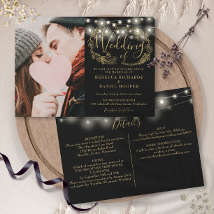 Invitation Guirlandes lumineuses dorées Détails de mariage en