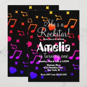 Invitation Guitar Star Rock Anniversaire Coloré 